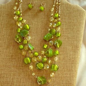 Multi layered beaded necklace/earring set